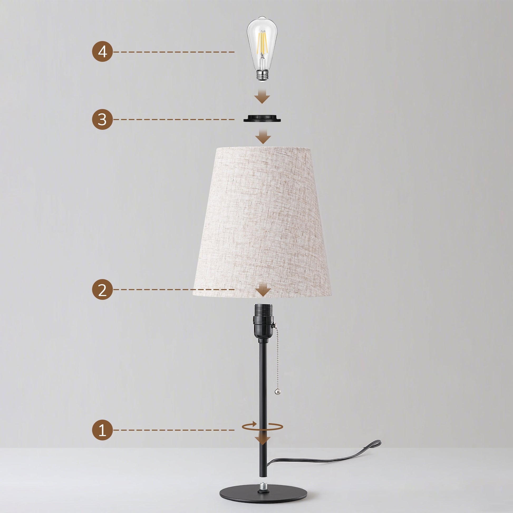 EDISHINE Table Lamps Set of 2 for Living Room Bedroom Pull Chain Switch